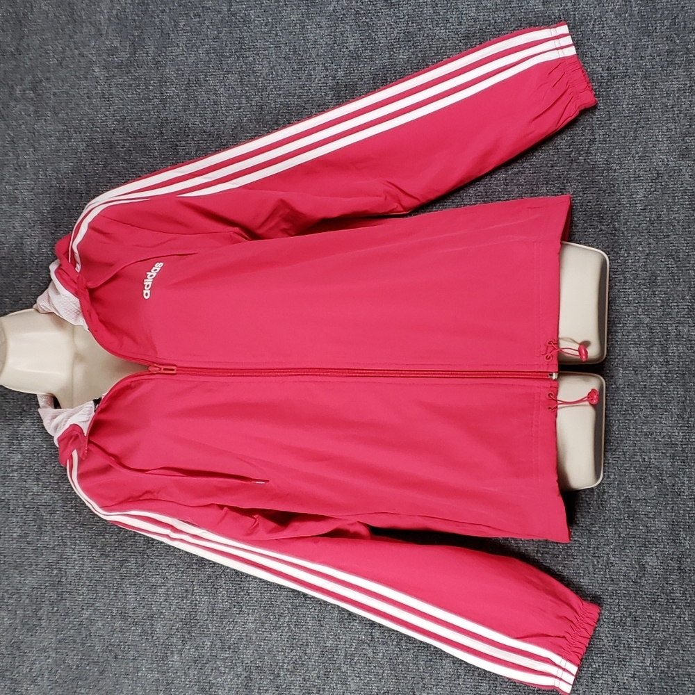 adidas Women's Multi Sport/Beach Jacket Windbreaker Hooded Pink/White Large
